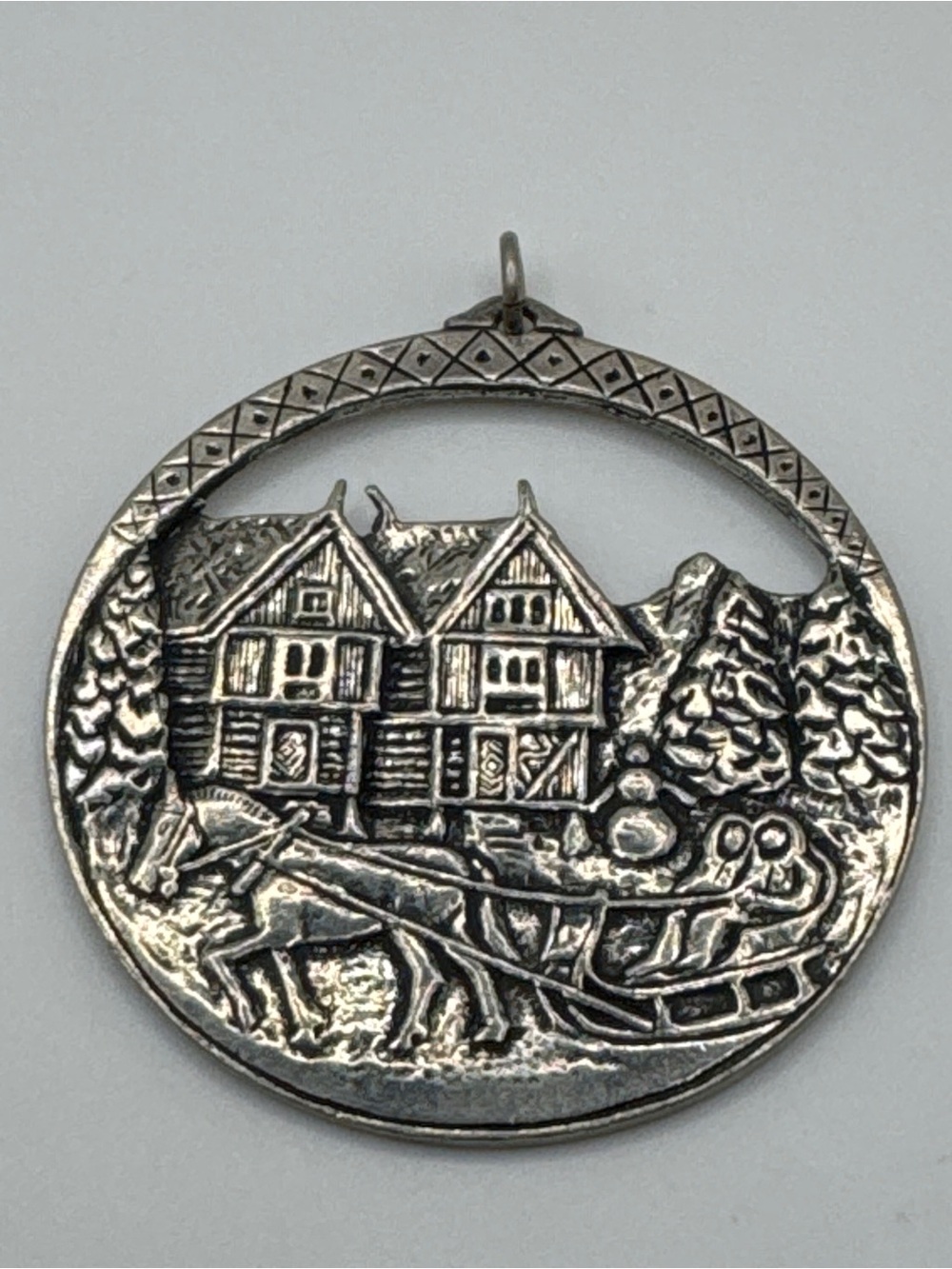 Vintage Havstad Tinn Norwegian Pewter Winter Sleigh Christmas Ornament